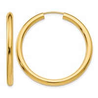 14K Yellow Gold 3.00x 35mm Polished Endless Tube Hoop Earrings view 1