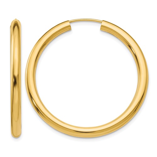 14K Yellow Gold 3.00x 35mm Polished Endless Tube Hoop Earrings