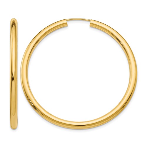 14K Yellow Gold 3.00x 45mm Polished Endless Tube Hoop Earrings