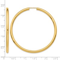 14K Yellow Gold 3.00x 55mm Polished Endless Tube Hoop Earrings view 4