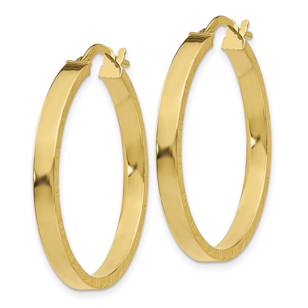 14K Diamond Cut Edge Large 3mm Polished Hoop Earrings (TF812)
