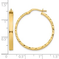14K Yellow Gold 3x 32mm Polished Earrings with Diamond-Cut Edge Tube Hoop view 4