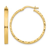 14K Yellow Gold 3x 32mm Polished Earrings with Diamond-Cut Edge Tube Hoop view 1