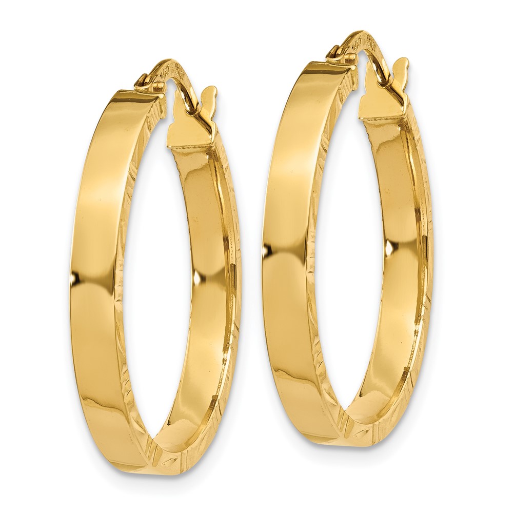 14K Diamond Cut Edge Medium 3mm Polished Hoop Earrings (TF813)