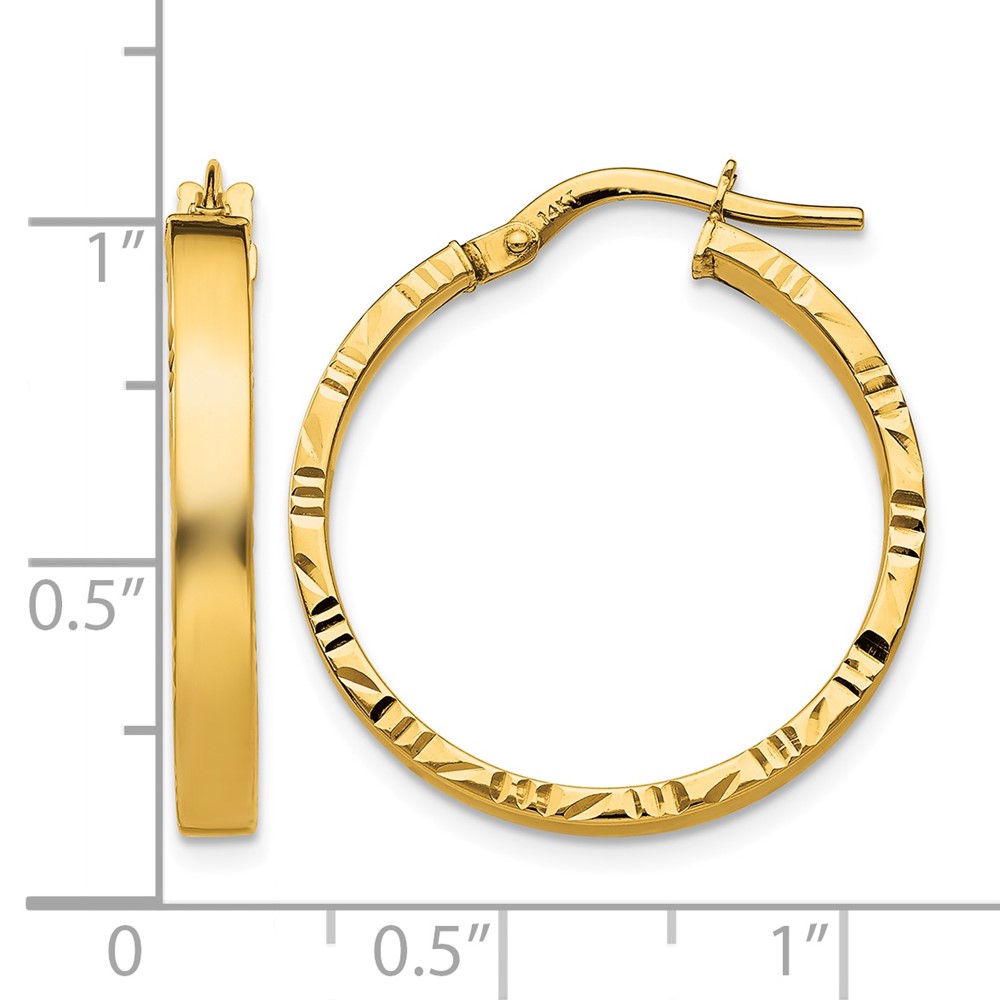 14K Diamond Cut Edge Medium 3mm Polished Hoop Earrings (TF813)