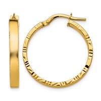 14K Yellow Gold 3x 26mm Polished Earrings with Diamond-Cut Edge Tube Hoop view 1