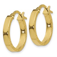 14K Yellow Gold 3x 20mm Polished Earrings with Diamond-Cut Edge Tube Hoop view 2
