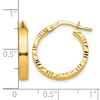 14K Yellow Gold 3x 20mm Polished Earrings with Diamond-Cut Edge Tube Hoop view 4