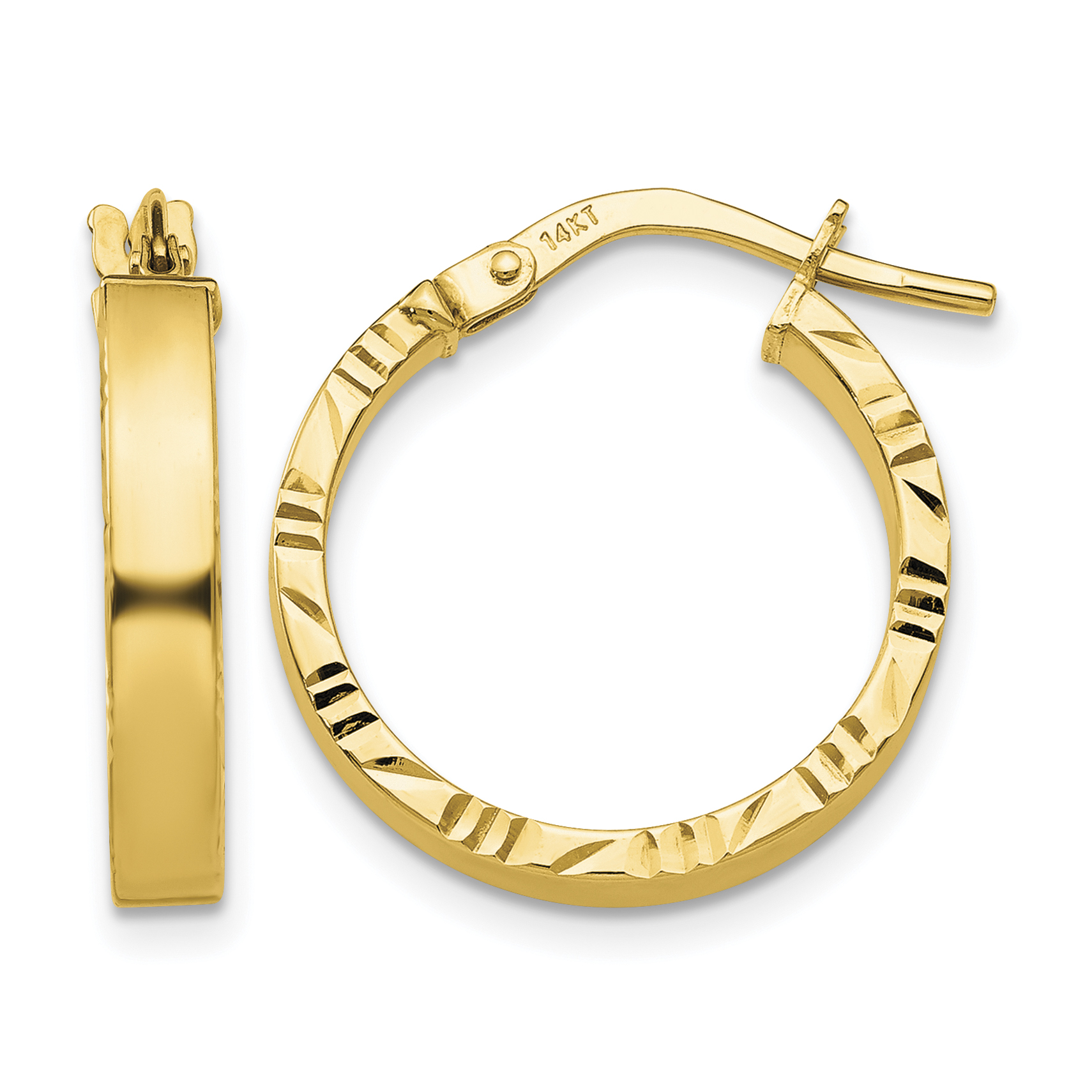 14K Small 3mm Diamond Cut Edge Polished Hoop Earrings (TF814)