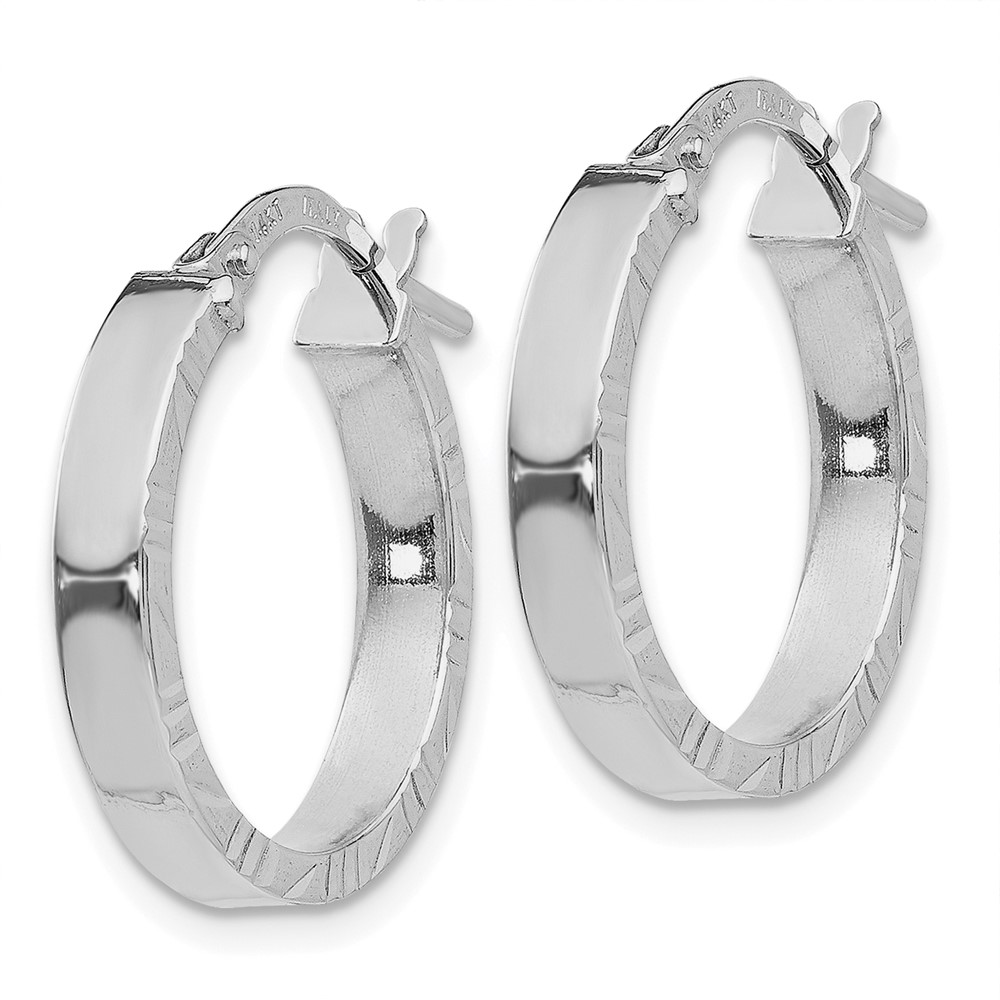14K White Gold Small 3mm Diamond Cut Edge Polished Hoop Earrings (TF815)