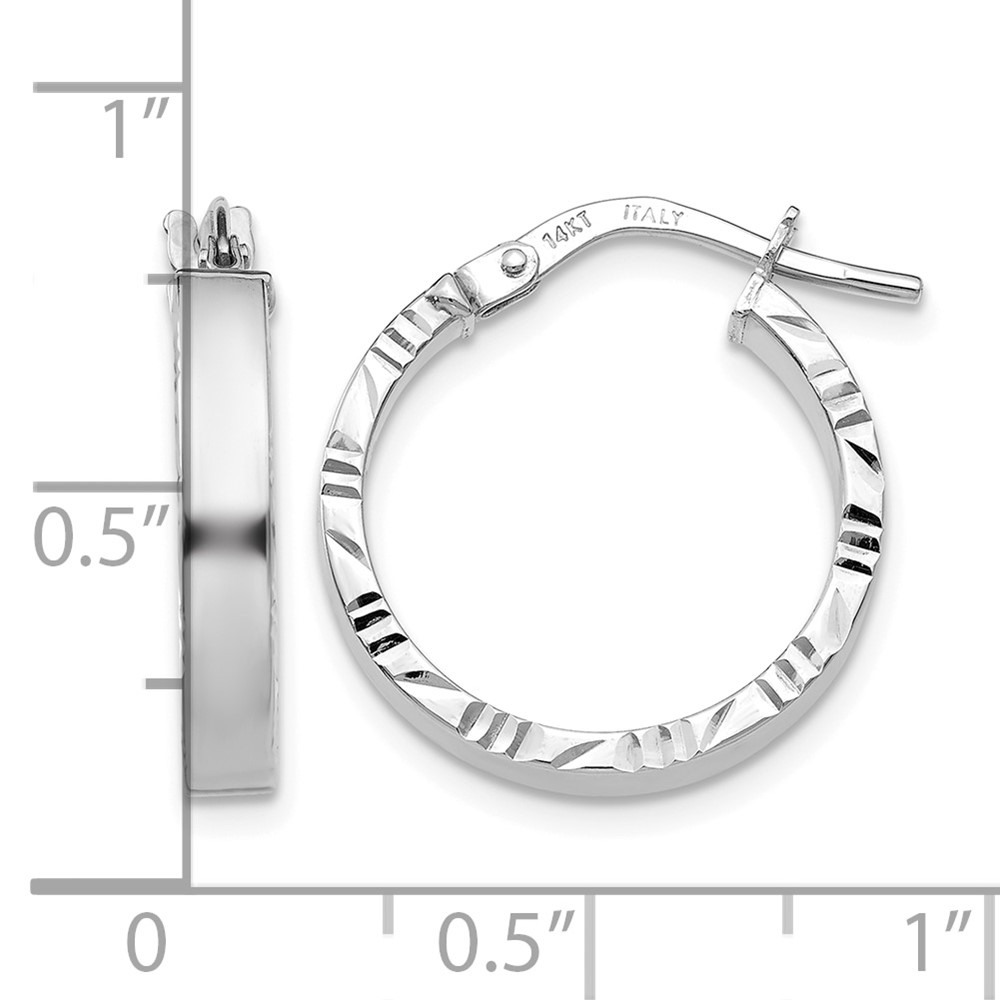 14K White Gold Small 3mm Diamond Cut Edge Polished Hoop Earrings (TF815)