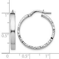14K White Gold 3x 26mm Polished Earrings with Diamond-Cut Edge Tube Hoop view 4