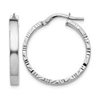 14K White Gold 3x 26mm Polished Earrings with Diamond-Cut Edge Tube Hoop view 1