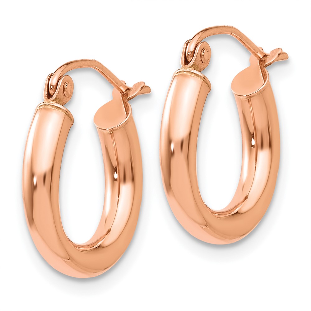 14k Rose Gold Polished 3mm Lightweight Tube Hoop Earrings (TF818)