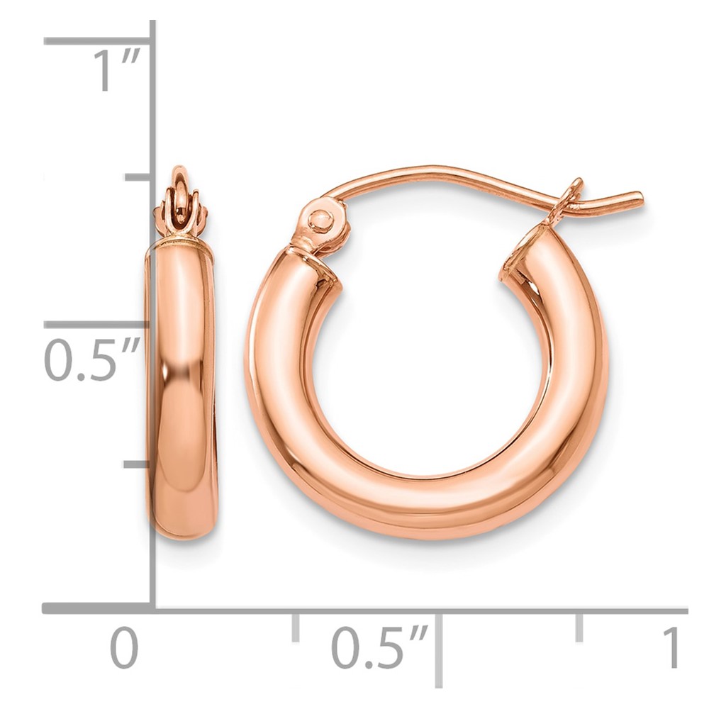 14k Rose Gold Polished 3mm Lightweight Tube Hoop Earrings (TF818)