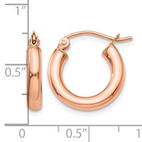 14K Rose Gold 3x 16mm Polished Lightweight Tube Hoop Earrings view 4