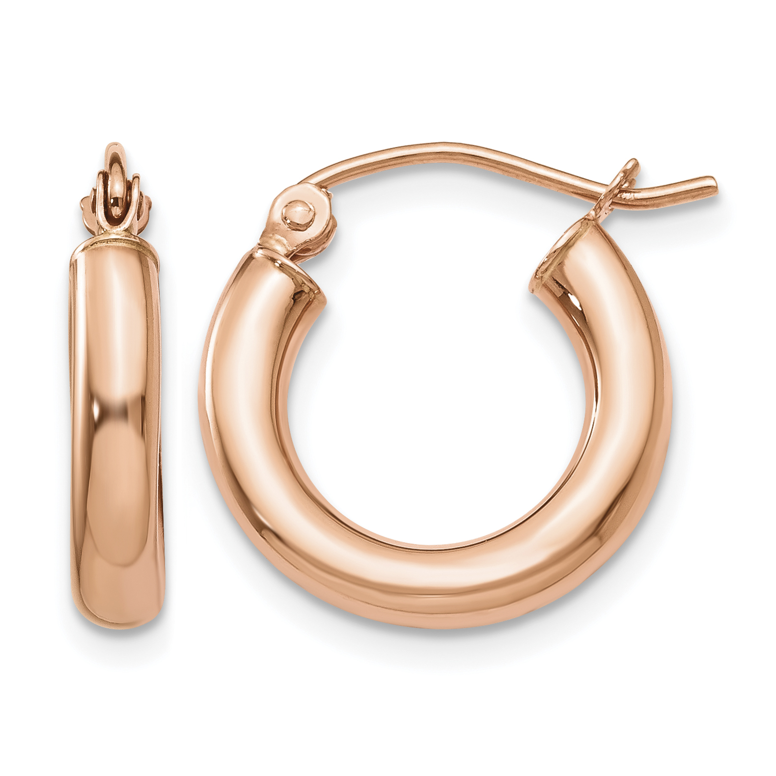 14k Rose Gold Polished 3mm Lightweight Tube Hoop Earrings (TF818)