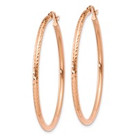 14K Rose Gold 2x 40mm Polished Lightweight Diamond-cut Tube Hoop Earrings view 2