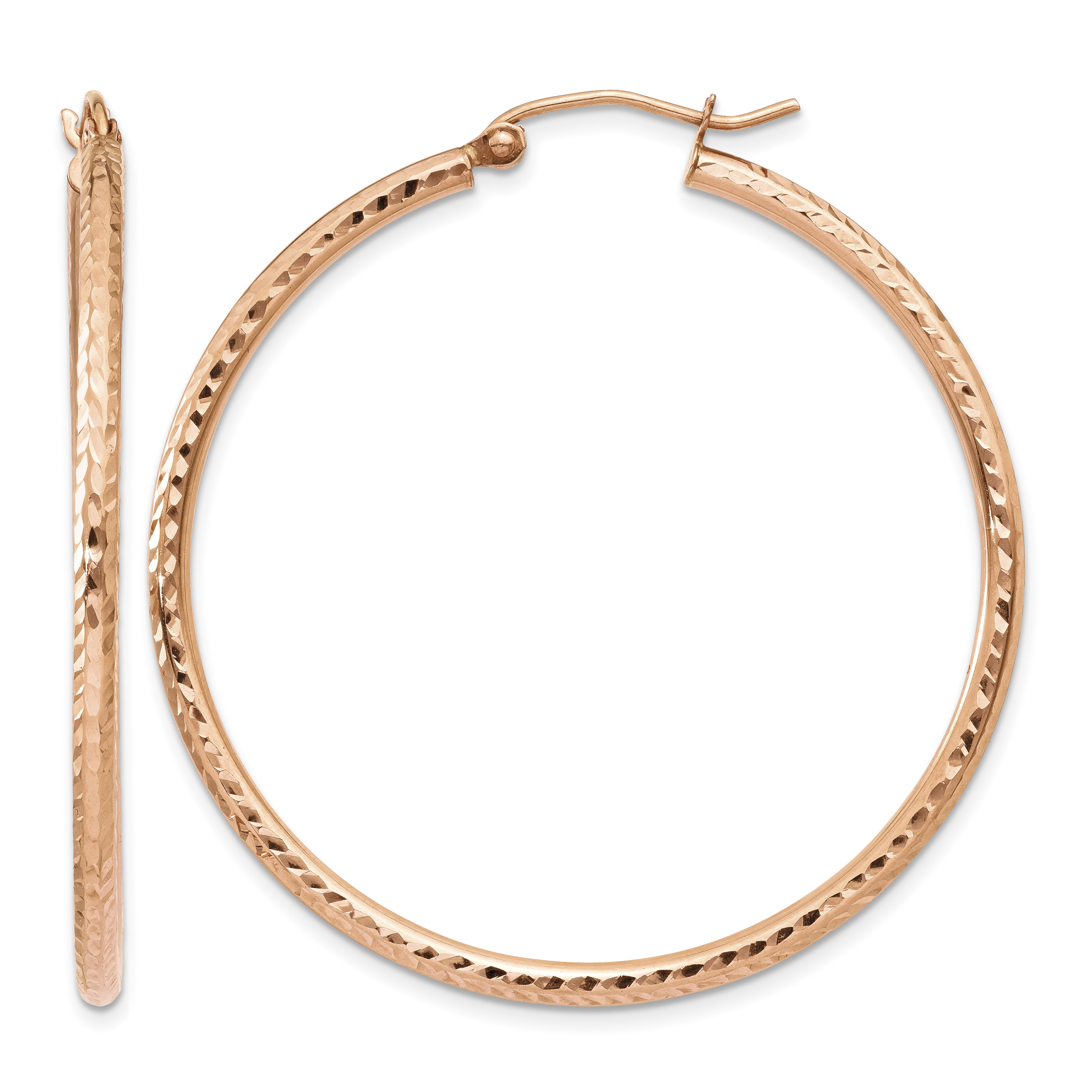 14k Rose Gold Polished Lightweight Large Diamond-cut Tube Hoop Earrings (TF819)
