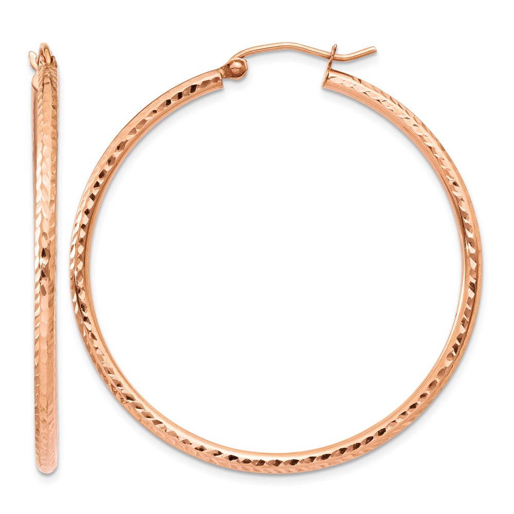 14k Rose Gold Polished Lightweight Large Diamond-cut Tube Hoop Earrings (TF819)