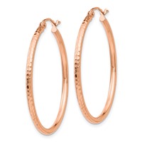 14K Rose Gold 2x 35mm Polished Lightweight Diamond-cut Tube Hoop Earrings view 2