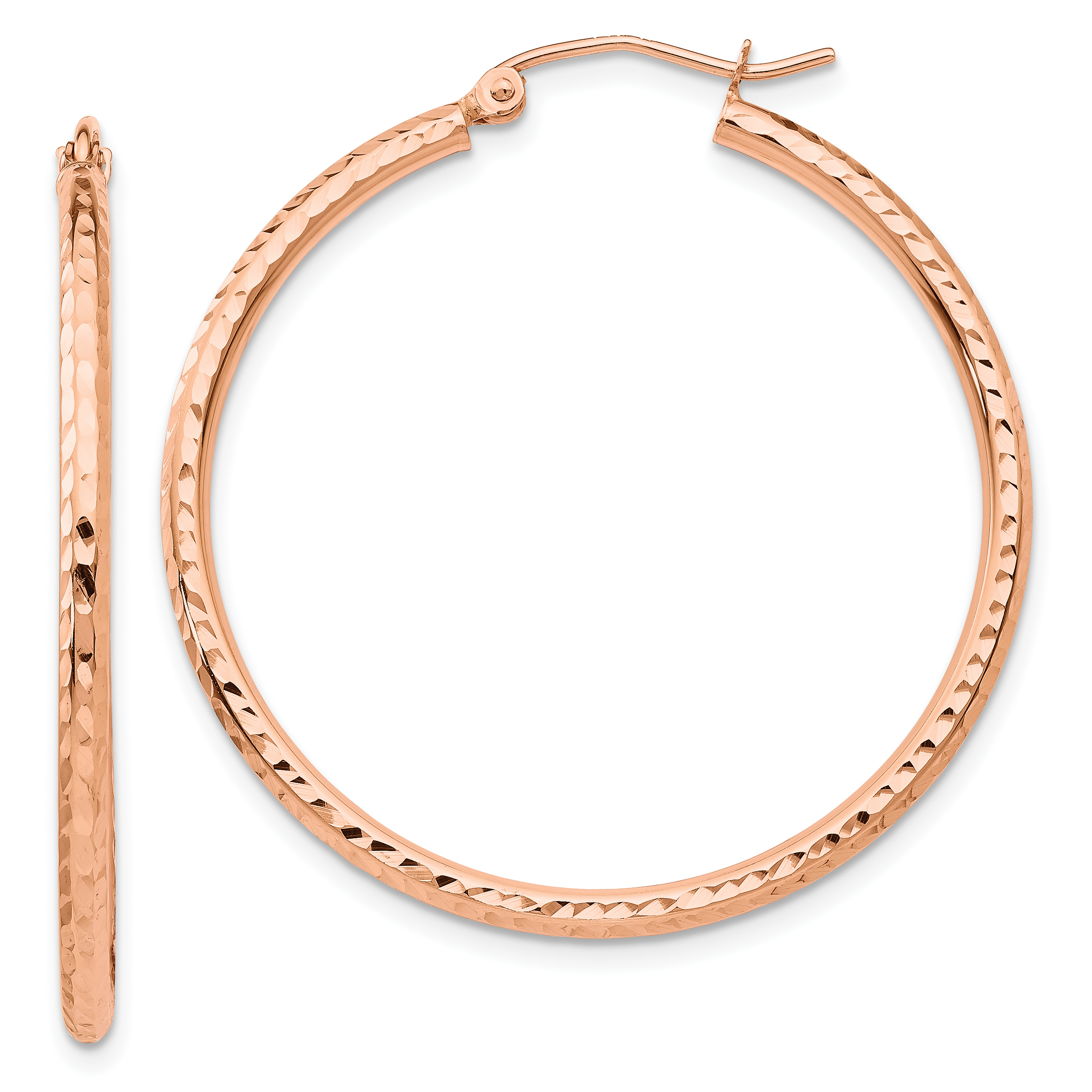 14k Rose Gold Polished Light Weight Large Diamond Cut Hoop 14k Rose Gold Polished Lightweight Large D C Hoop Earrings