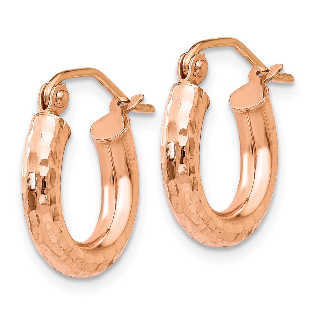 14k Rose Gold Polished Lightweight Small Diamond-cut Tube Hoop Earrings (TF821)