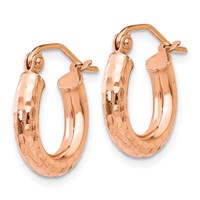 14K Rose Gold 3.25x 14mm Polished Lightweight Diamond-cut Tube Hoop Earrings view 2