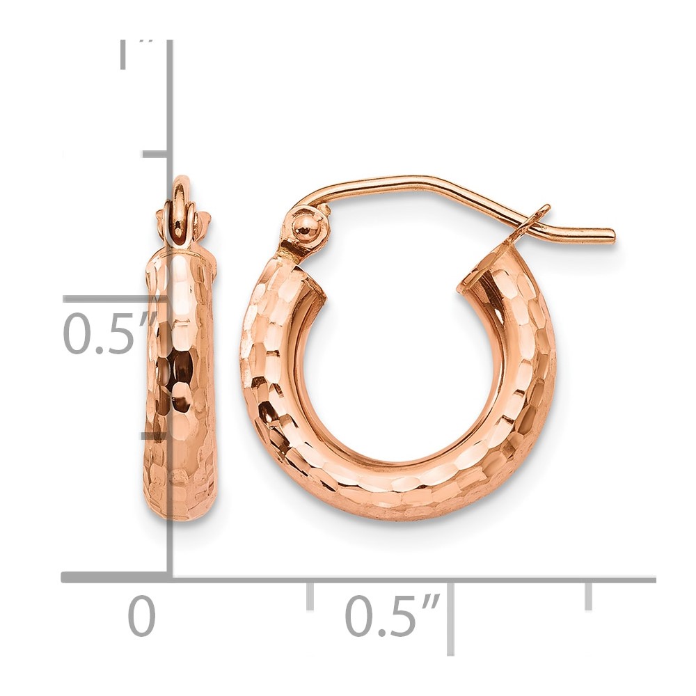 14k Rose Gold Polished Lightweight Small Diamond-cut Tube Hoop Earrings (TF821)