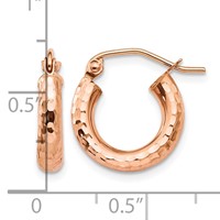 14K Rose Gold 3.25x 14mm Polished Lightweight Diamond-cut Tube Hoop Earrings view 4