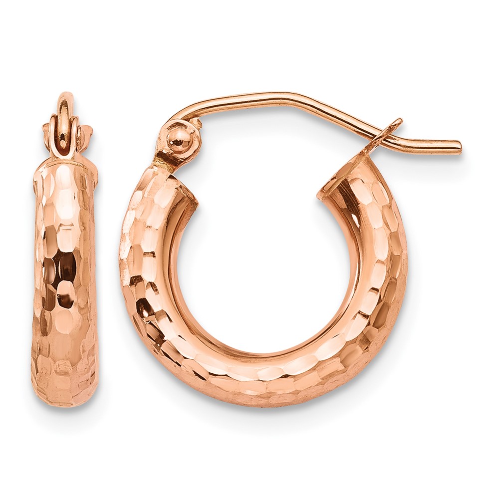 14k Rose Gold Polished Lightweight Small Diamond-cut Tube Hoop Earrings (TF821)