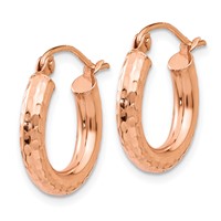14K Rose Gold 3x 16mm Polished Lightweight Diamond-cut Tube Hoop Earrings view 2
