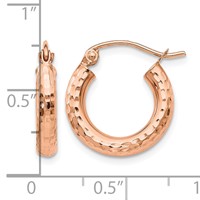 14K Rose Gold 3x 16mm Polished Lightweight Diamond-cut Tube Hoop Earrings view 4
