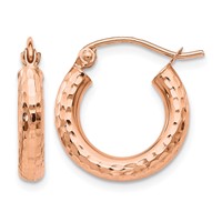 14K Rose Gold 3x 16mm Polished Lightweight Diamond-cut Tube Hoop Earrings view 1