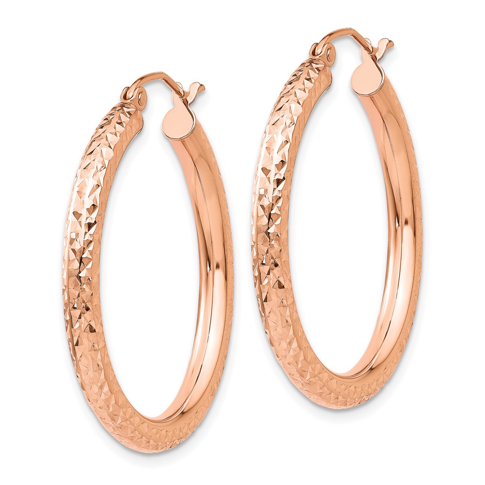 14k Rose Gold Diamond-cut 3mm Round Hoop Earrings (TF823)