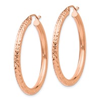 14K Rose Gold 3x 35mm Diamond-cut Round Tube Hoop Earrings view 2