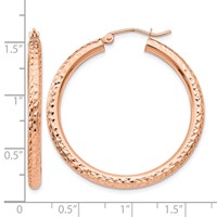 14K Rose Gold 3x 35mm Diamond-cut Round Tube Hoop Earrings view 4