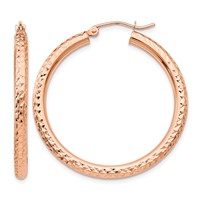 14K Rose Gold 3x 35mm Diamond-cut Round Tube Hoop Earrings view 1