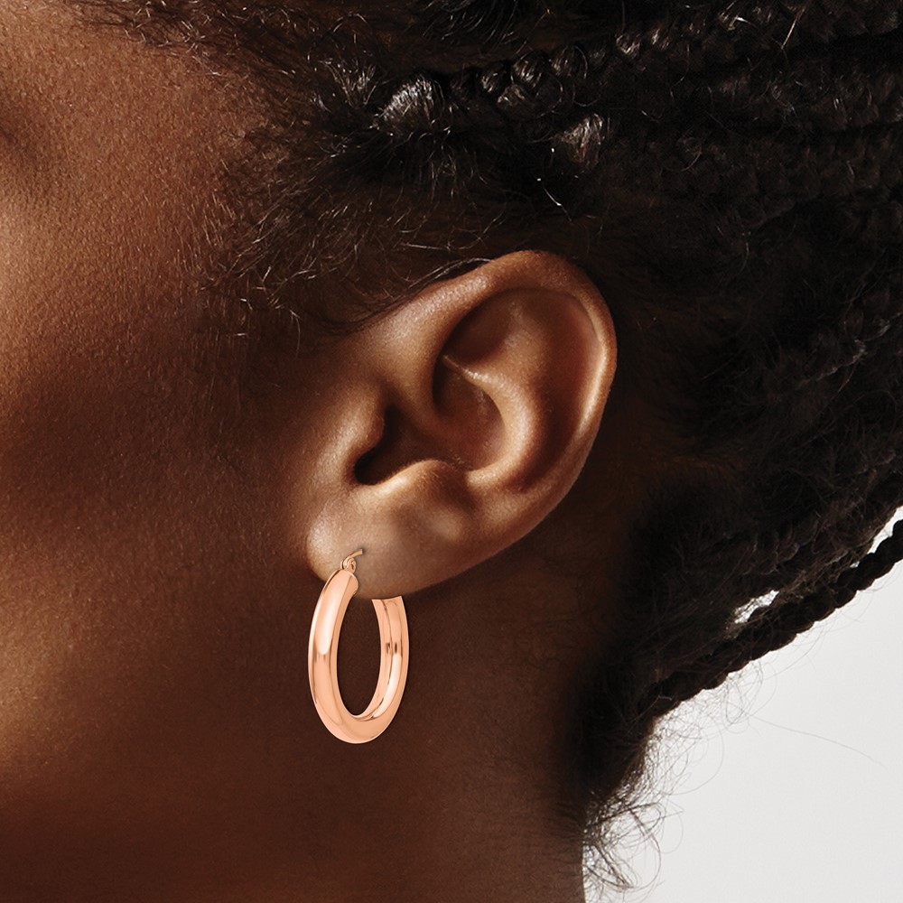 14k Rose Gold Polished 4mm Tube Hoop Earrings (TF825)