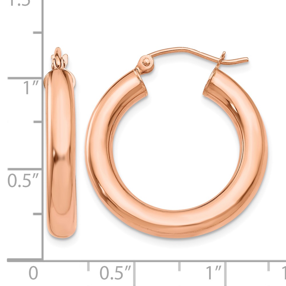 14k Rose Gold Polished 4mm Tube Hoop Earrings (TF825)