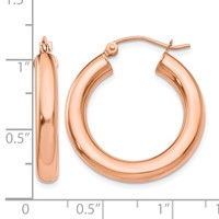 14K Rose Gold 4x 25mm Polished Tube Hoop Earrings view 4