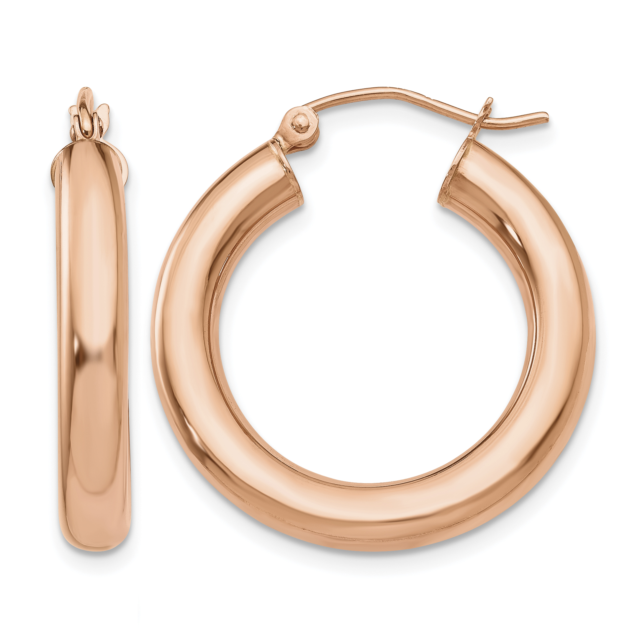 14k Rose Gold Polished 4mm Tube Hoop Earrings (TF825)