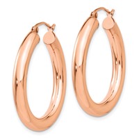 14K Rose Gold 4x 30mm Polished Tube Hoop Earrings view 2