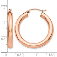 14K Rose Gold 4x 30mm Polished Tube Hoop Earrings view 4
