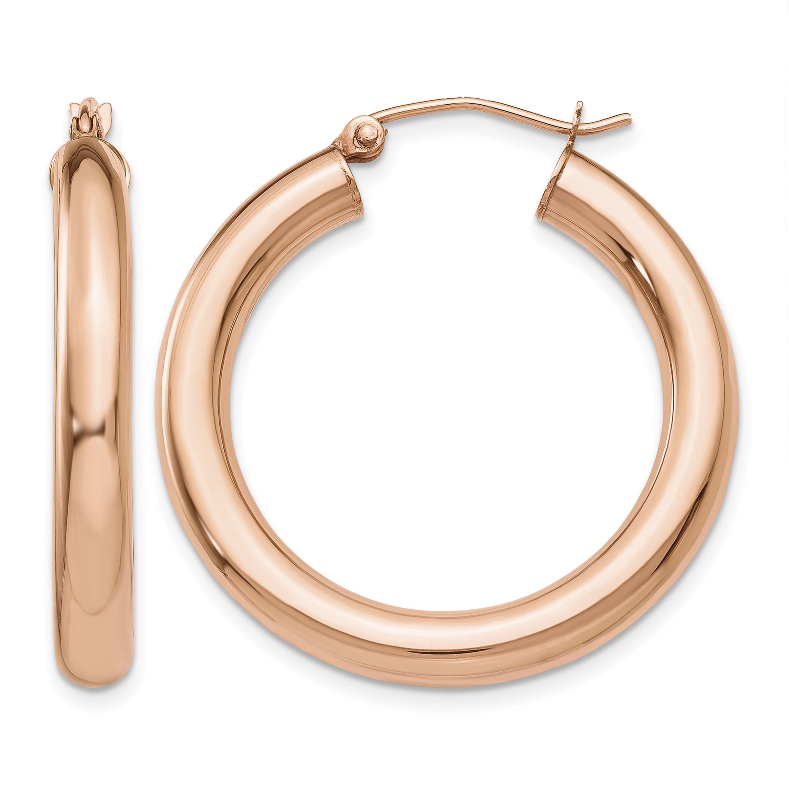 14k Rose Gold Polished 4mm Tube Hoop Earrings (TF826)