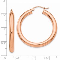 14K Rose Gold 4x 35mm Polished Tube Hoop Earrings view 4