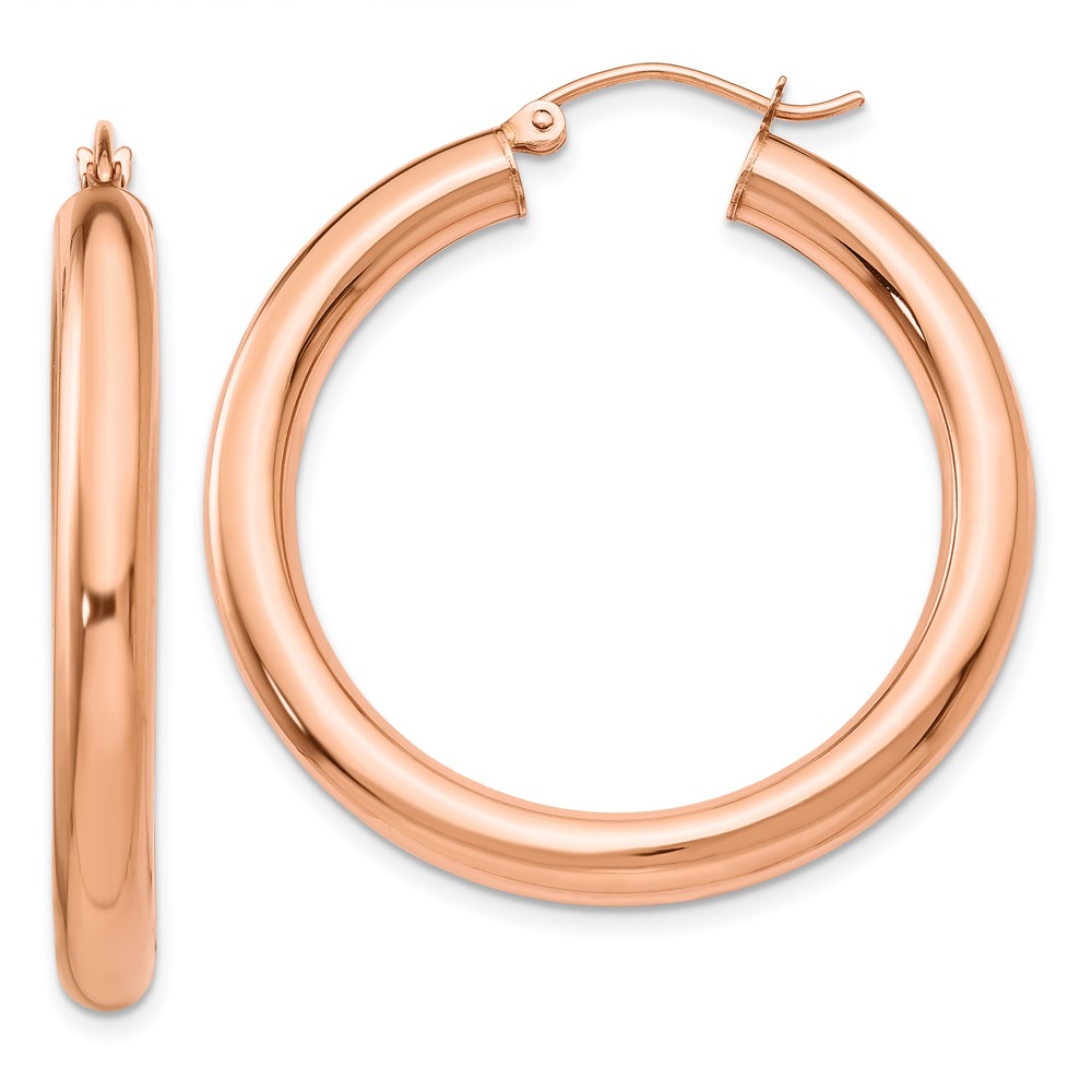 14k Rose Gold Polished 4mm Tube Hoop Earrings