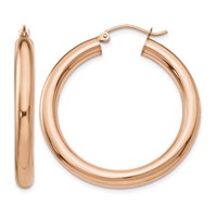 14K Rose Gold 4x 35mm Polished Tube Hoop Earrings view 1