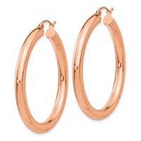 14K Rose Gold 4x 40mm Polished Tube Hoop Earrings view 2