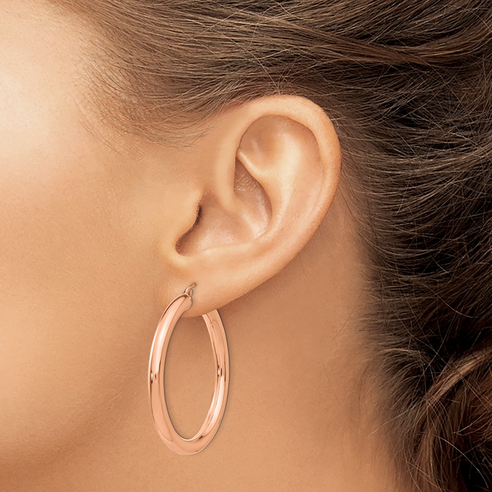 14k Rose Gold Polished 4mm Tube Hoop Earrings (TF828)
